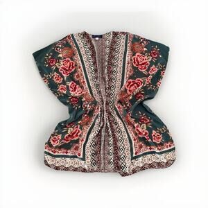 Bohemian Floral Boho Kimono Dress Robe Size Large Coverup Romantic festival